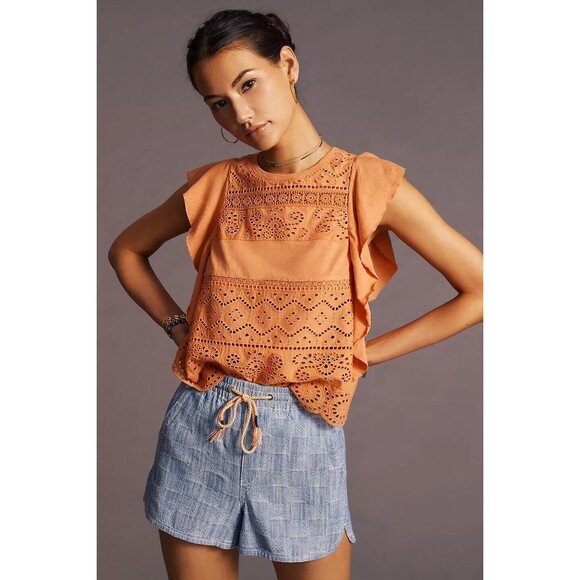 Anthropologie Sustainable Lace Tank Blouse Top Eyelet Embroidered L NWT 251263 - Picture 1 of 9